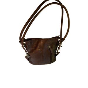 Hobo International Brown Leather Satchel Purse With Adjustable Strap & Multiple